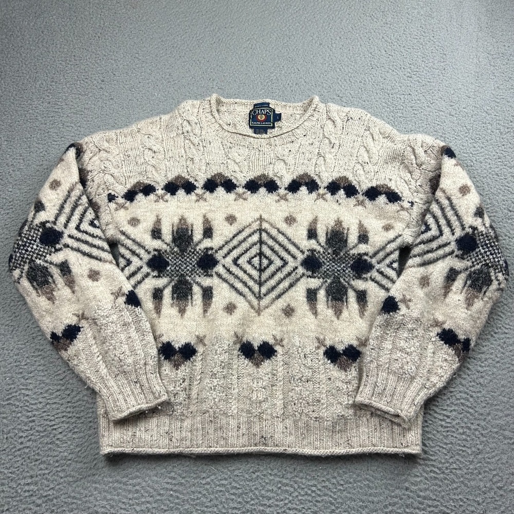 VTG Chaps Ralph Lauren Sweater Mens fits S/M Hand Knit Wool Alpaca 19x24.5